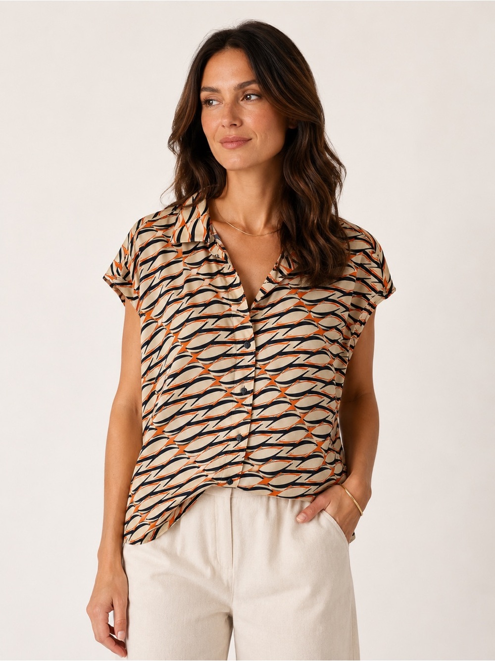 Liverpool Los Angeles 1X Abstract Print Blouse Short Sleeve Plus Size